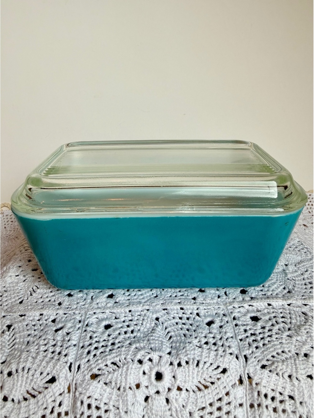 Vintage Pyrex 502-C Turquoise Fridge Dish Glass Lid Refrigerator Dish